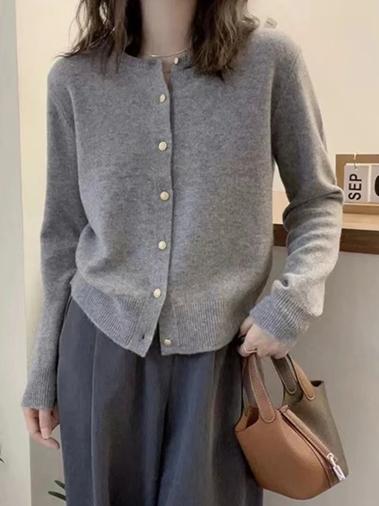 

Вязаный кардиган Ele с длинными рукавами, на одной пуговице, для повседневной носки, приталенный, модный, в корейском стиле, женская верхняя одежда