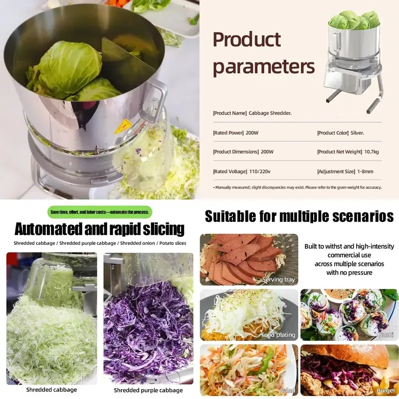 High Efficiency Automatic Motor Vegetable Cutter 1-8mm Adjustable Stainless Steel Slicer Dual Voltage Commercial