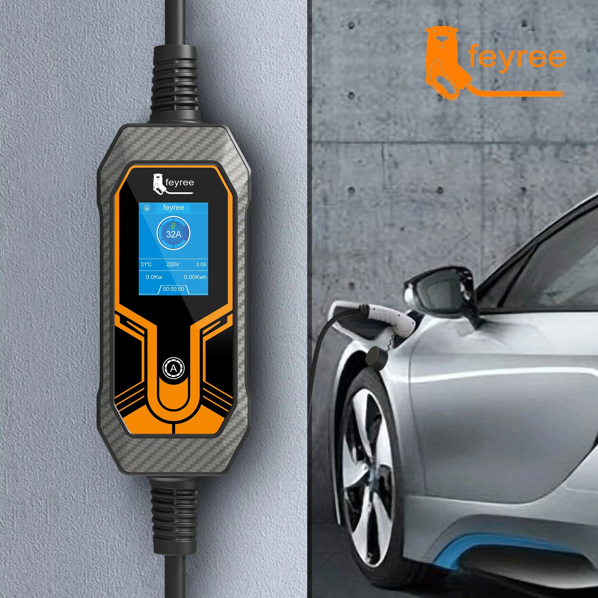 Feyree Tragbares EV-Ladegerät Wallbox Typ2 Kabel 32A 7KW mit CEE-Stecker EVSE Typ1 Ladebox J1772 Adapter für Elektrofahrzeuge – Detail 18