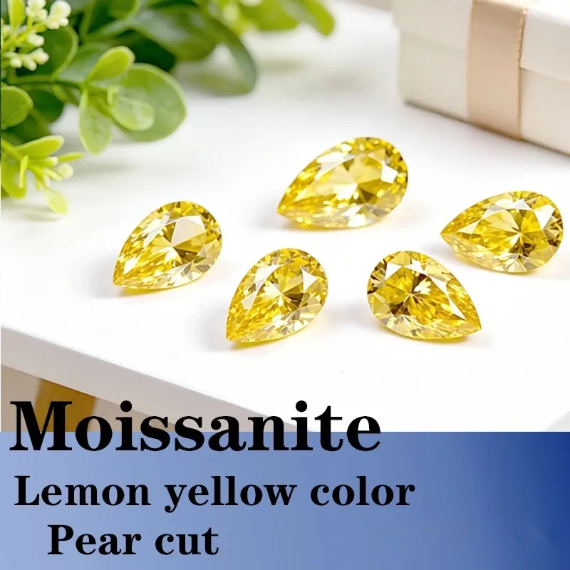 Pear Cut Lemon Yellow Color Moissanite Synthetic Gemstone with Certificate DIY Jewelry Making