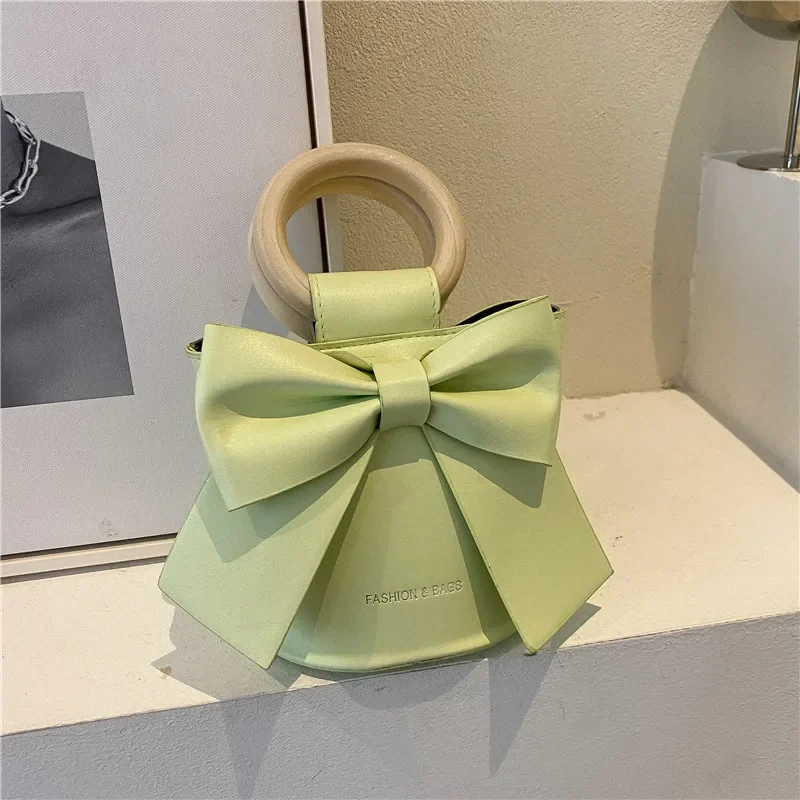 Sweet Bow Tie Designer Mini Shoulder Handbag Leather Bucket Crossbody Bag Women Fashion Luxury Brand Handbag Female Totes Purses