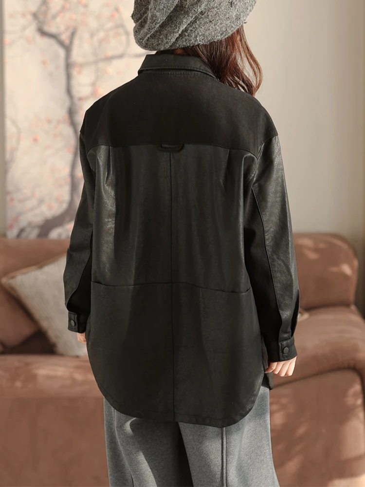 Amax LuluE 2026 春 レディース 韓国ファッション フェイクレザーコート ルーズ ヴィンテージ PUジャケット レディース カジュアル クラシック バイカージャケット アウターウェア