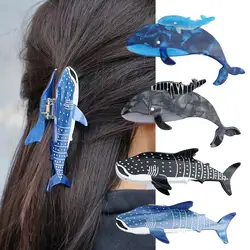 Pinzas para el pelo de tiburón marino de dibujos animados, garra para el pelo de acetato de ballena azul, accesorios de Tiara para el cabello, regalos de joyería Vintage, nuevo diseño