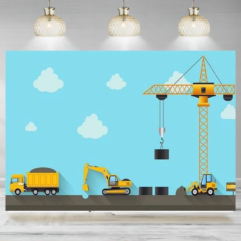 

Construction Site Backdrop Dump Truck Excavator Kids Builder Themed Party Birthday Background Banner Photographic