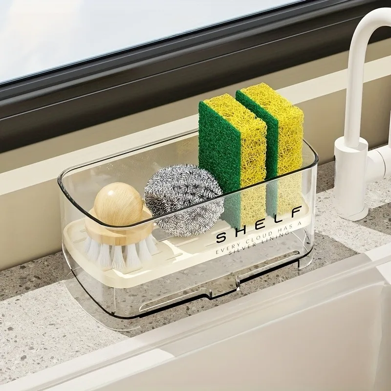 Kitchen Sink Caddy Sponge Holder Dishcloth Rack Narrow Countertop Organizer Dish Drying Storage Shelf
