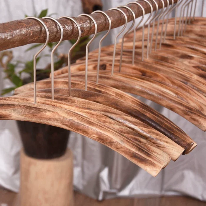 Camphor Wood Hanger – Carbonized Rustic Solid Wood Hanger, Nordic Minimalist Design for Home, Eco-Friendly Natural Wood Clothes