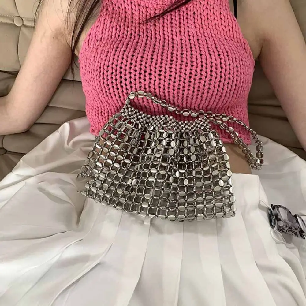 

Elegant Sequin Evening Banquet Bag Mini Temperament Woven Beaded Crossbody Bag Small Purse Underarm Bag Silver Shiny Bag Party