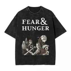 Fear And Hunger T Shirts Hip Hop Washed Cotton Harajuku T-Shirt Retro Men Women Tops Streetwear Printed Tee Shirt