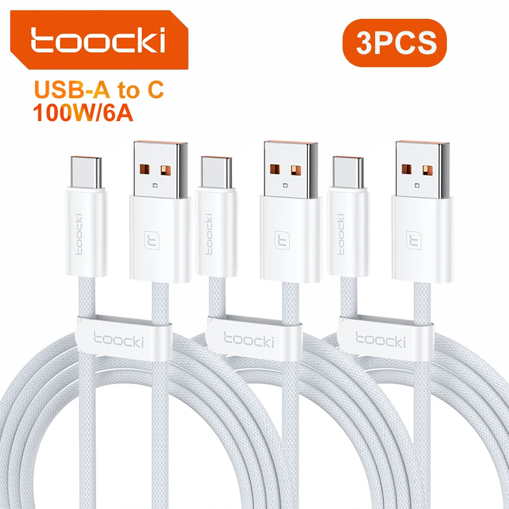 Toocki 3pcs USB Type C Cable 100W 6A Fast Charging for iPhone 17 16 Samsung Huawei Xiaomi OPPO ViVO USB C Charger Cord Data Wire