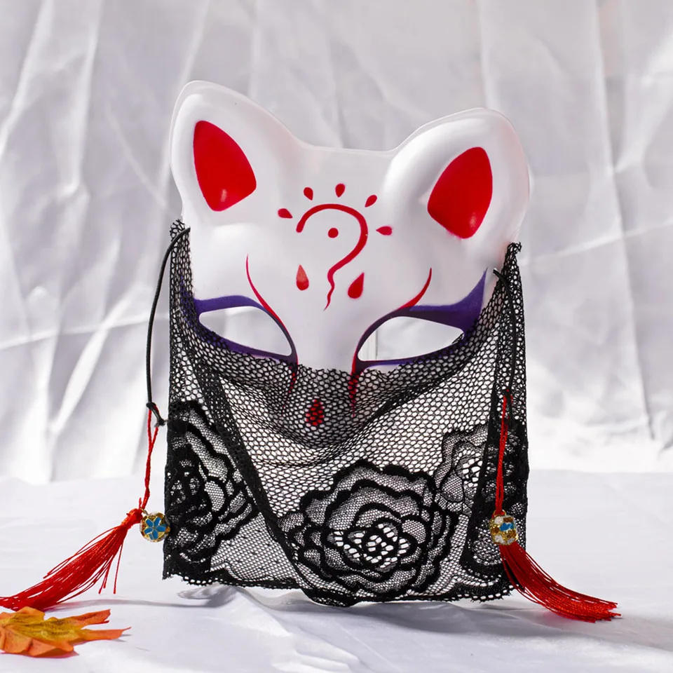 Black Lace Covers Fox Mask Japanese Sexy Women Half Face Fox Masks