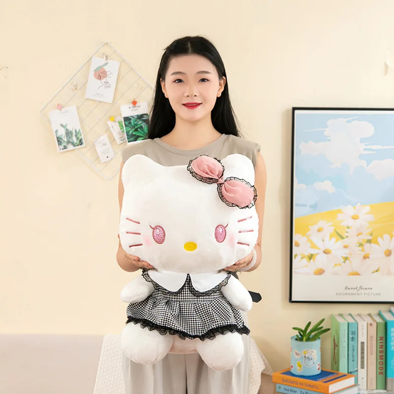 Kawaii Hello Kitty Plush Toy Sanrio Stuffed Doll Black Pillow Cute Plushie for Kids Birthday Christmas Gift Stuffed Animal Plush