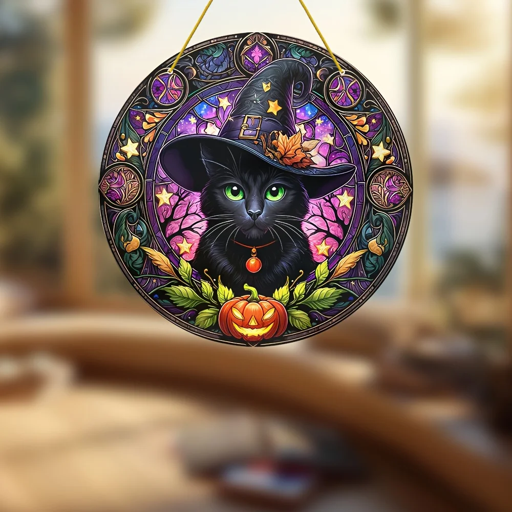 

Black Cat Magic Hat Sun Catcher-Colorful Window Hanging Decor For Whimsical Themes,Home,Front Door,Clubs-Ideal Gift For Family