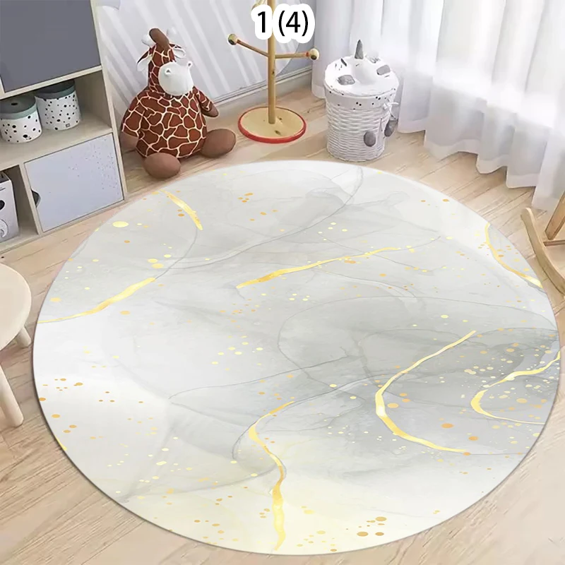 2026 New Style Luxurious Marble Colour White Gold Round Carpet Rug for Bedroom Living Room Decoration,pet Decor Floor Mat