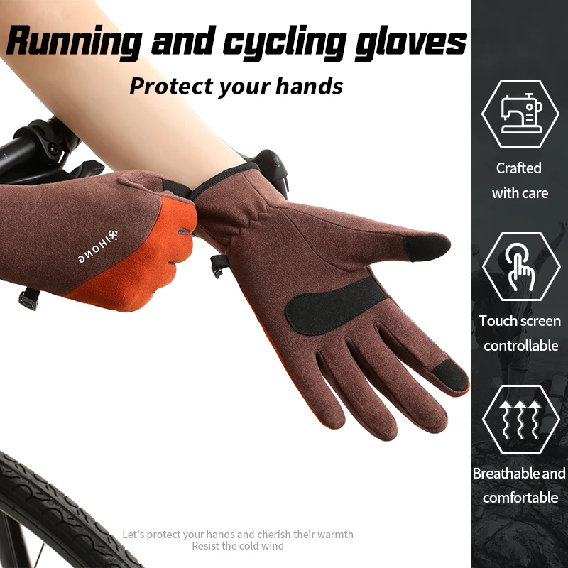 Girls' autumn and winter warm gloves touch screen anti slip slimming warm skiing inner lining gloves