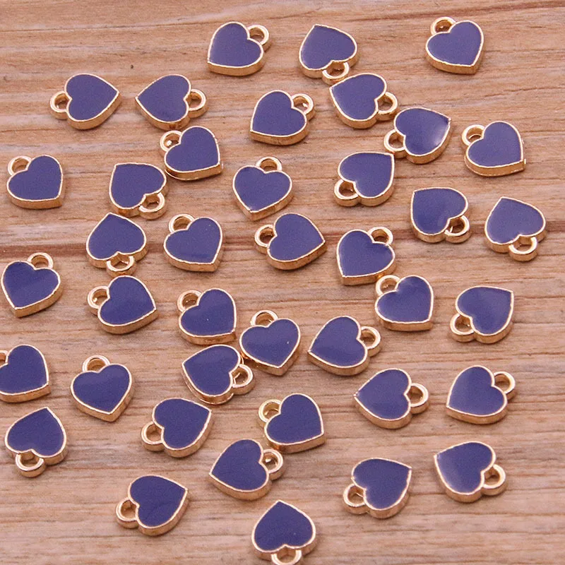 50PCS 6*8mm 10 Color Alloy Metal Drop Oil Small Heart Charms KC Gold Pendant For DIY Bracelet Necklace Jewelry Making