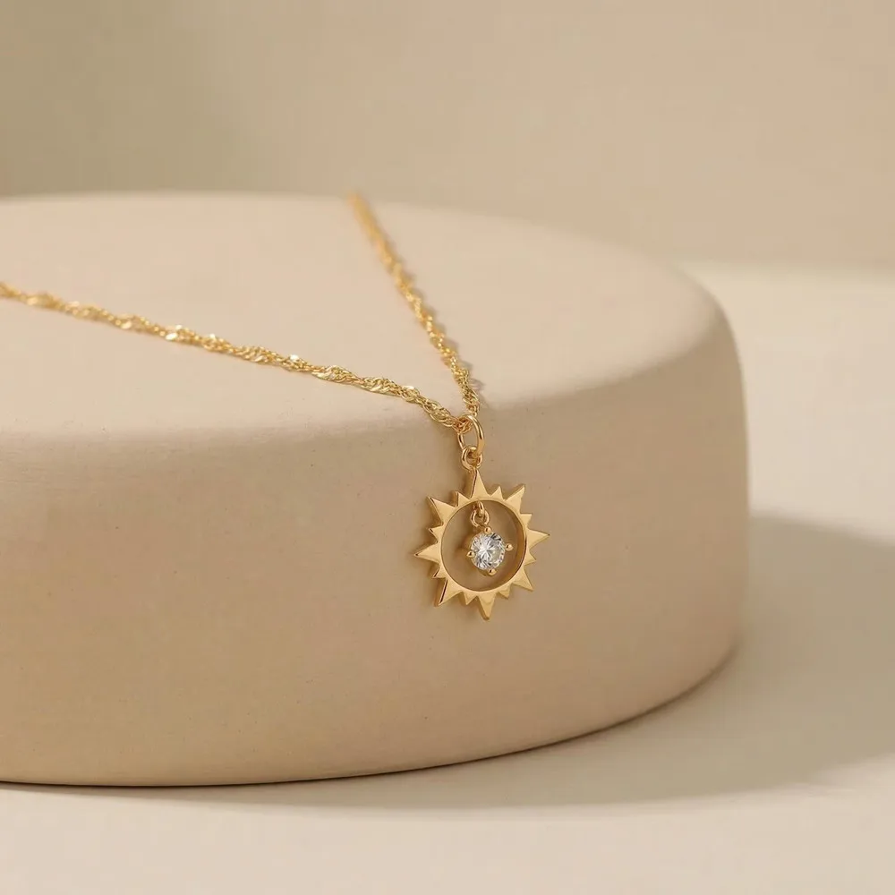 Custom Vintage Sun Necklace Stainless Steel Minimalist Jewelry Personalized Birthstone Necklaces For Women