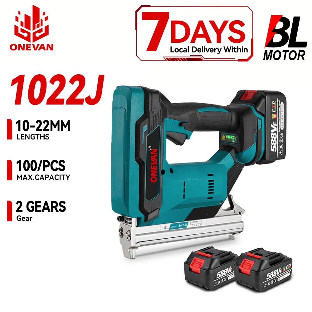 ONEVAN Bürstenloser Elektrischer Nagler 10-22mm 2-Gang Akku-Nagelpistole für Möbelrenovierung und Holzbearbeitung, Elektrowerkzeug Kompatibel mit Makita 18V Akku