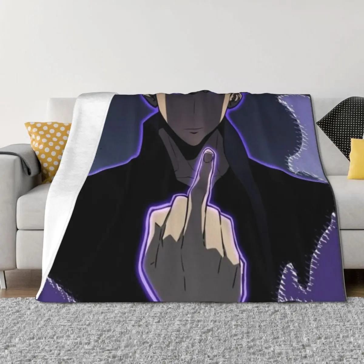 

Sung Jin Woo Middle Finger Throw Blanket Hairys Bed Beautifuls Quilt Blankets