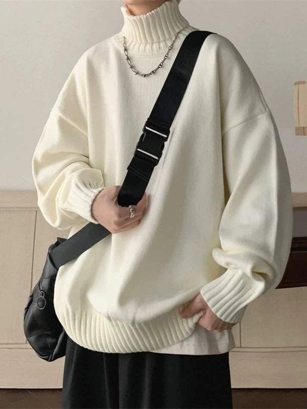 High neck men's sweater autumn and winter pullover base sweater, high-end loose knit sweater, outerwear with inner stitching