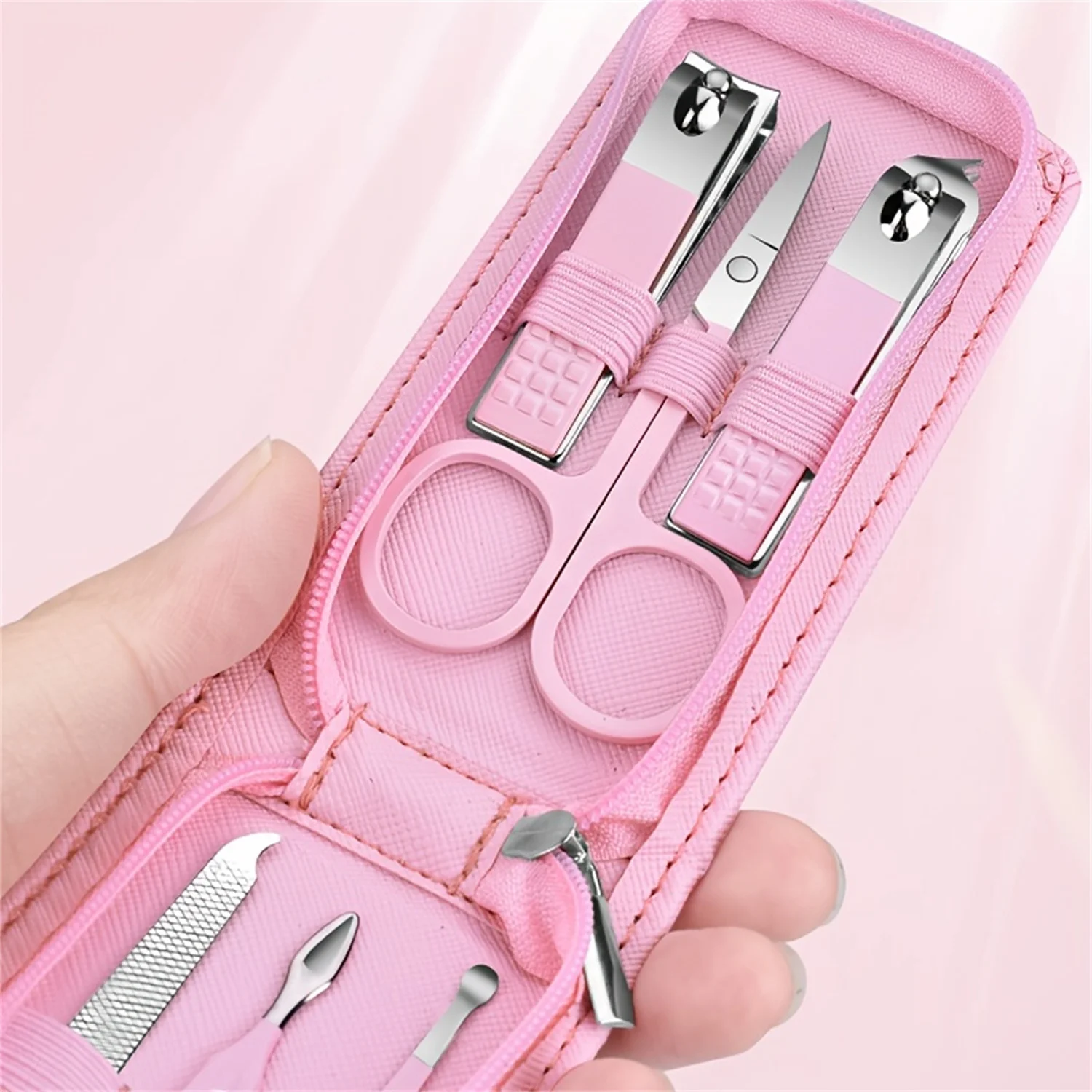 

New Pink 6pcs/set Manicure & Pedicure Set Nail Scissors Clippers Ear Digging Spoon Gift For Men & Women & Lover