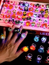 LED Light Halloween Ring Glowing Pumpkin Ghost Skull Rings for Horror Props Supplies Child Kids Gift Halloween Party Decoration