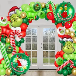 Christmas Balloon Garland Arch Kit Xmas Red Green Gold with Candy Cane Star Balloon for Christmas Party New Year Decoration