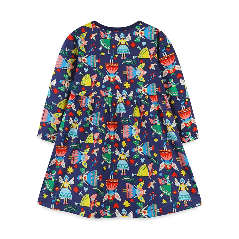 All Printed 2-7T Princess Girls Dresses Clothing Long Sleeve Autumn Spring Baby Fairy Tale Christmas Kids Frocks Costume