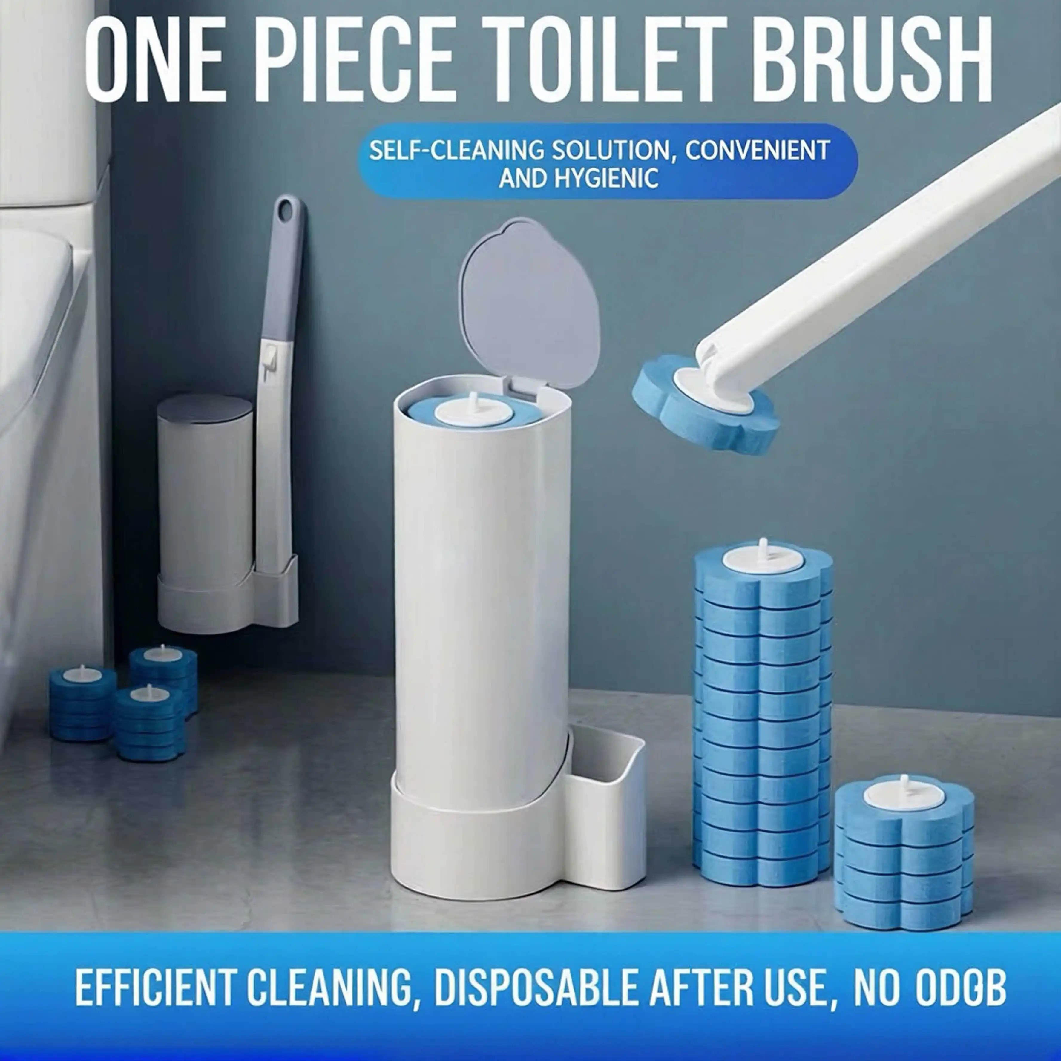 Disposable Toilet Brush Set with Replacement Parts, Cleaning Brush Handle, Universal Toilet Brush for Cleaning Without Dead Corners