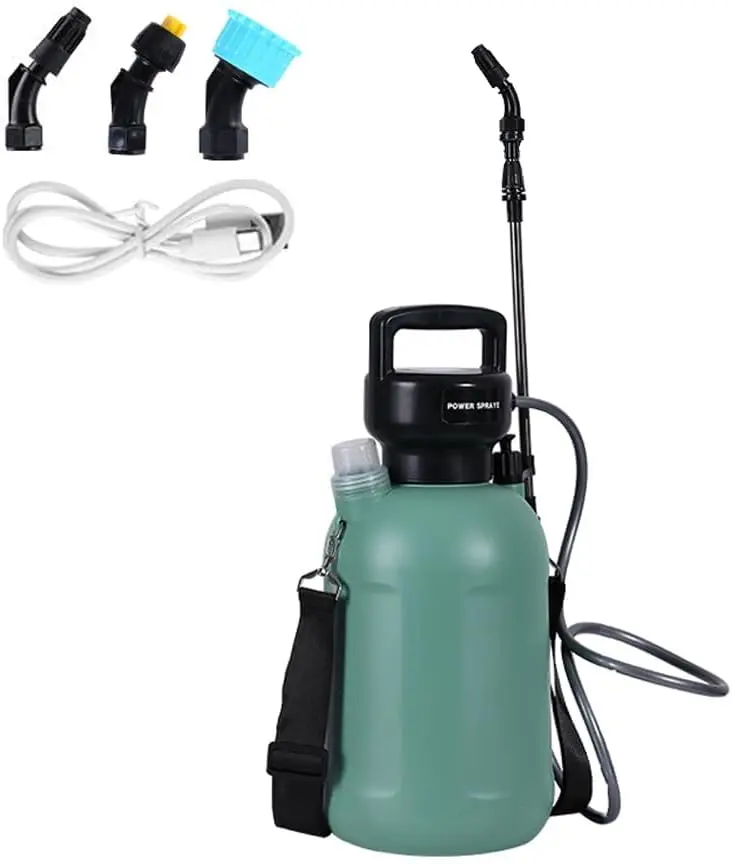 Electric Sprayer USB Rechargeable Water Sprayer Plastic 5L 7.4V 2000mAh with Telescopic Rod 3 Spray Heads Shoulder Strap for Garden Plants Window Car Cleaning (Type B)