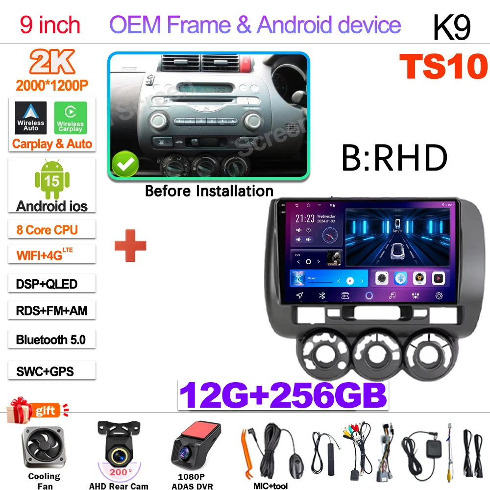 Android 15 Car Radio For Honda Fit Jazz City 2002 2003 2004 2005 2006 2007 Multimedia Video Player Navigation GPS 5G Carplay RDS image 3