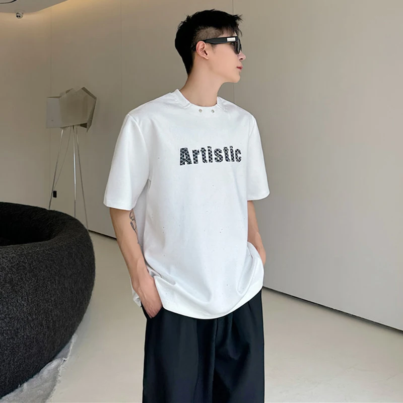 LUZHEN Short T-shirts Elegant Temperament Sleeve Letter Printed Sequin Men's 2026 Summer Round Neck Handsome Casual Tops JY8280