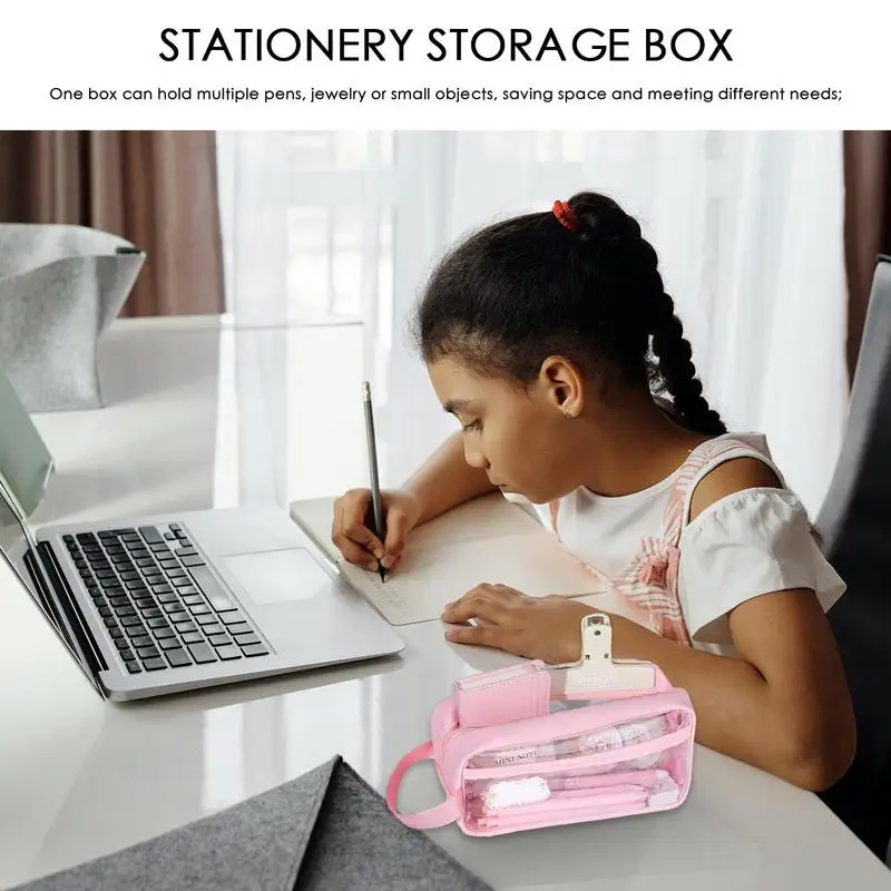 กระเป๋าดินสอ PVC ใสมีซิปความจุสูงกระเป๋าใส่ปากกาแบบพกพาได้อุปกรณ์จัดระเบียบโต๊ะทำงานแบบพกพาสำหรับวัยรุ่น POUCH pensil โรงเรียนและ