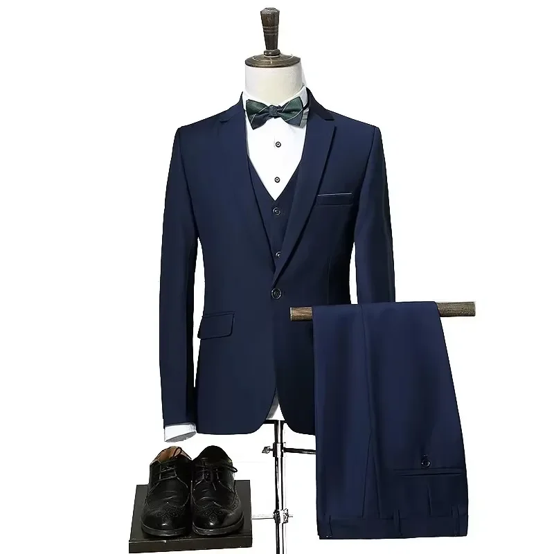 

Solid-colored Suit Men Fashion Casual Outdoor Gentleman Business Wedding Slim-fit Formal British Style Wedding Suit 3-piece Set