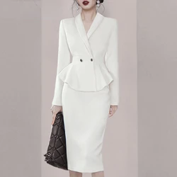 Elegant Office Ladies Dress Suits 2 Two Piece Sets Clothes Outfits Female Work Business Chic Formal Wear Blazer Pencil Skirts