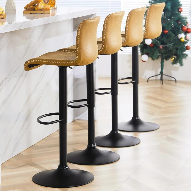 

Bar Stools Set of 4, Swivel Counter Height Barstools with Back, Adjustable Height 24"to32",Whiskey Brown Faux Leather Bar Chairs