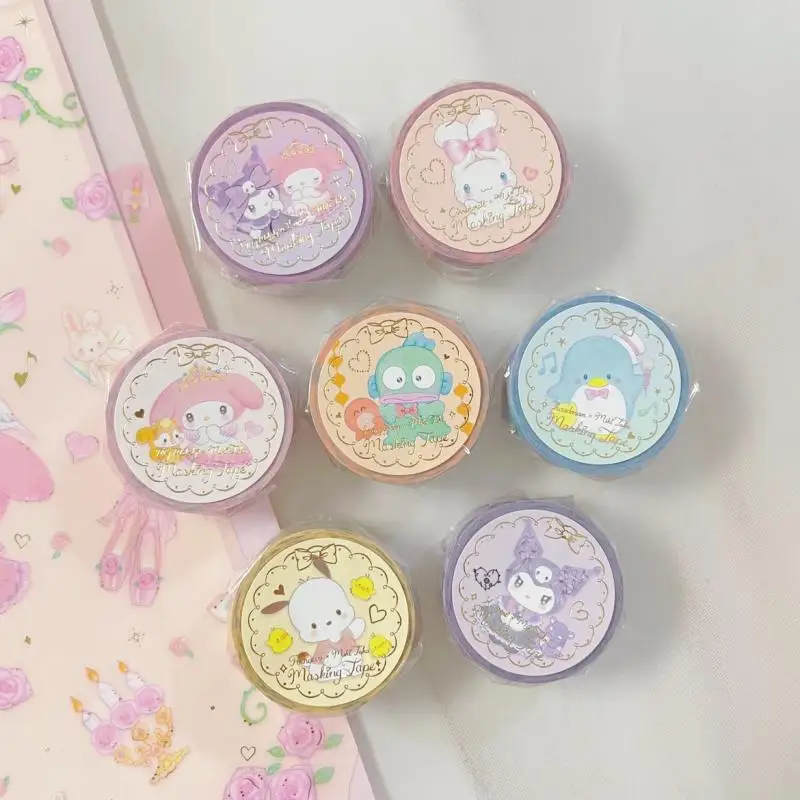 

5M Long Sanrio Limited Paper Tape Handbook Co-Branded Mymelody Cinnamoroll Hangyodon Kuromi Tuxedosam Toys for Children Gift