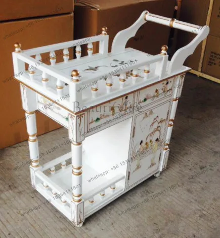 Solid wood shell trolley lacquer painting art restaurant dining car