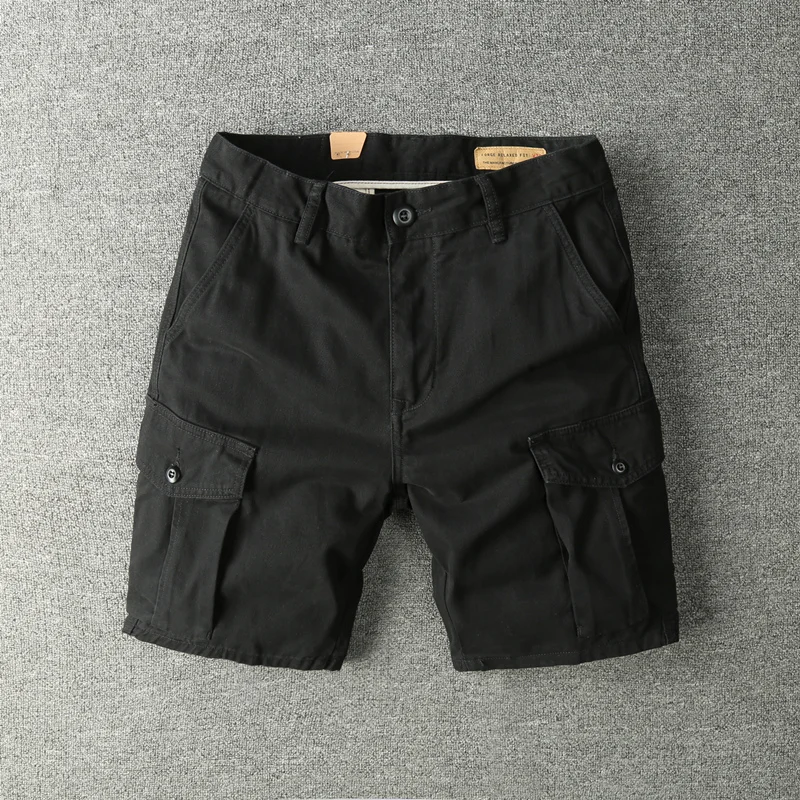 American Retro Workwear Short Pants Men Summer Casual Pure Cotton Five Pockets Outdoor Wear Youthful Straight Leg Trousers