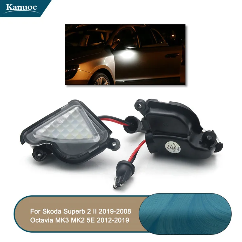 2Pcs/set CANbus LED Under Side Mirror Puddle Light For Skoda Superb 2 II 2019-2008 Octavia MK3 MK2 5E 2012-2019 White 6000K