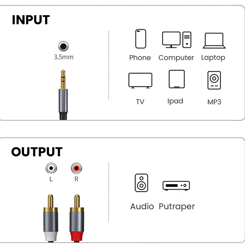 NIERBO 3.5mm to RCA Cable 2m 6.6ft RCA Audio Cable 24K Gold Plated Male to Male Stereo Aux Cord Y Splitter Adapter for Audio