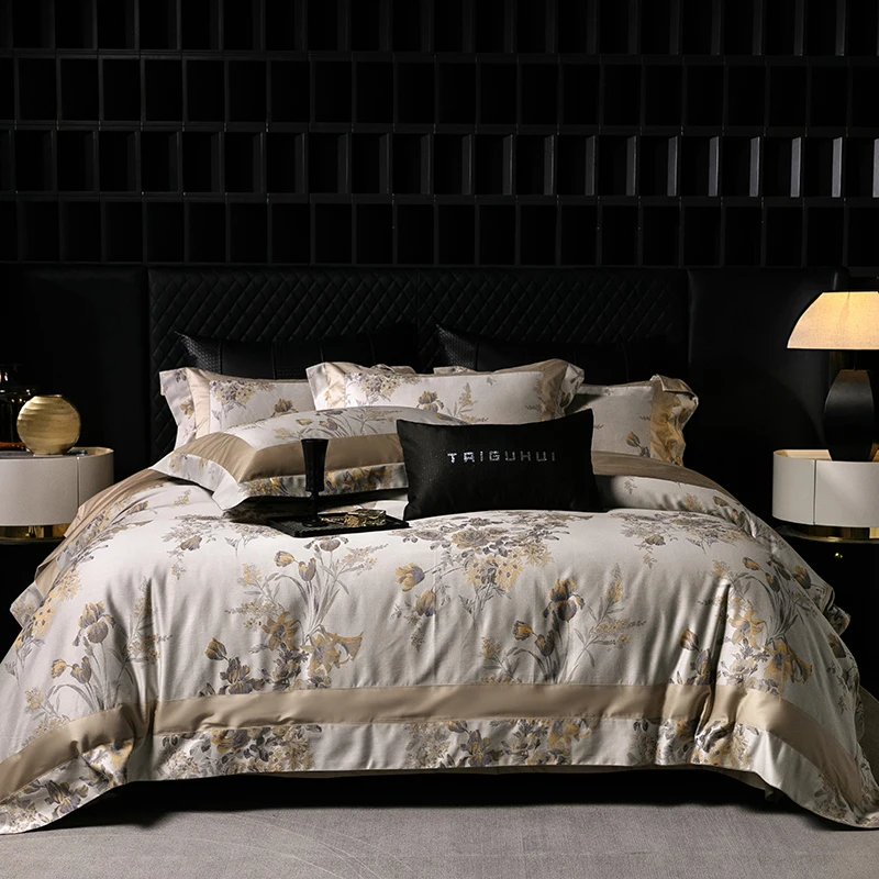 

Premium 1000TC Egyptian Cotton Yarn-dyed Jacquard Luxury Bedding Set Duvet Cover Flat/Fitted Bed Sheet Pillowcases 4Pcs