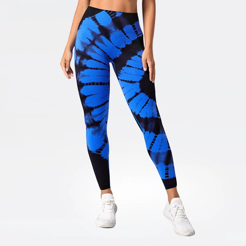 Damskie bezszwowe spodnie sportowe do jogi Skew Tie Dye Trend Wysoka talia, podnoszenie bioder, oddychające legginsy fitness na brzuch