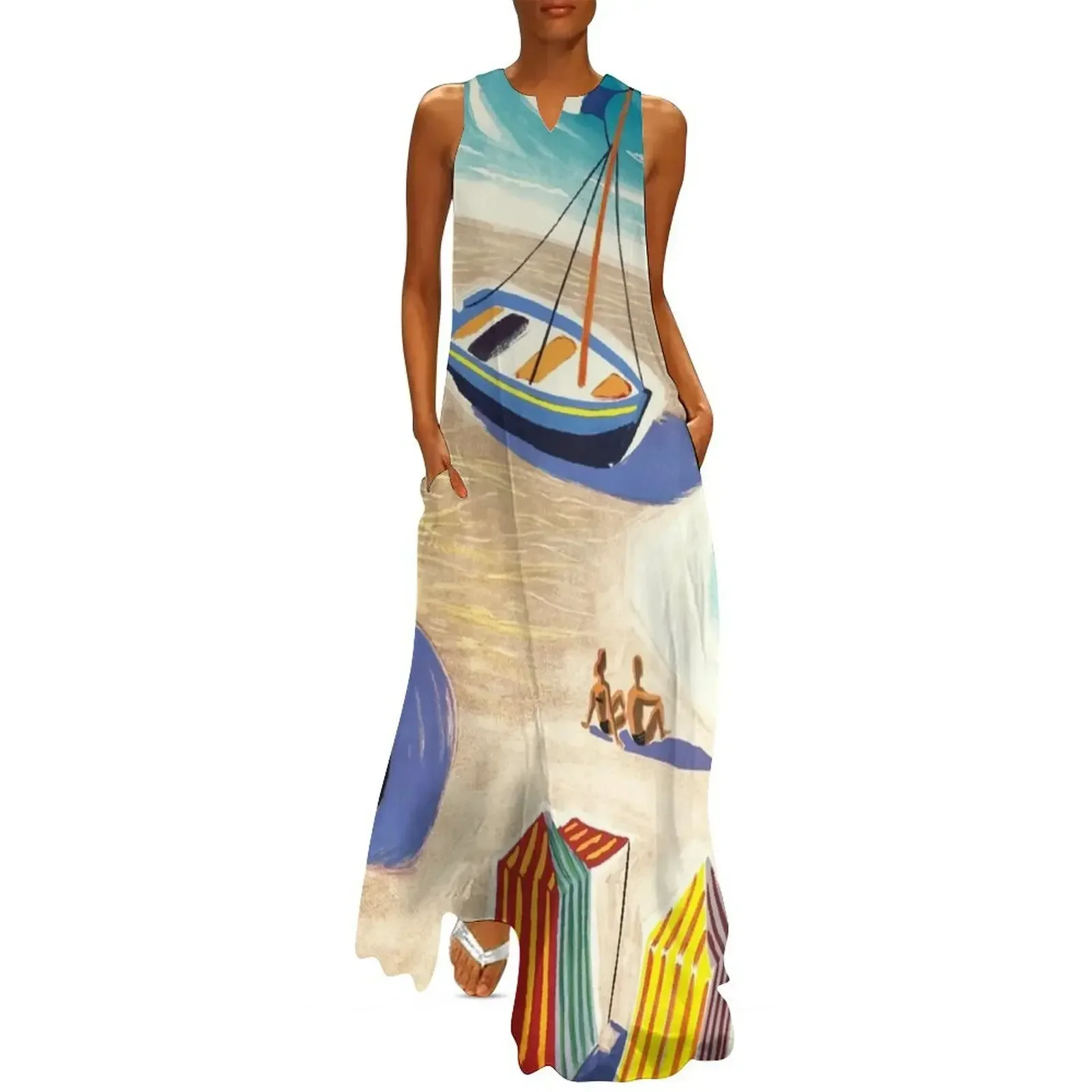 

Vintage France Beaches Villemot Travel Poster Long Dress Summer women's clothing Casual dresses luxury dress Dress