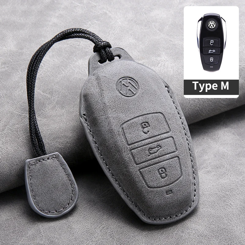 Suede Leather Car Key Case Shell Fob for VW Volkswagen Touareg 2011 2012 2013 2014 2015 2016 2017 2018 Auto Keychain Accessories