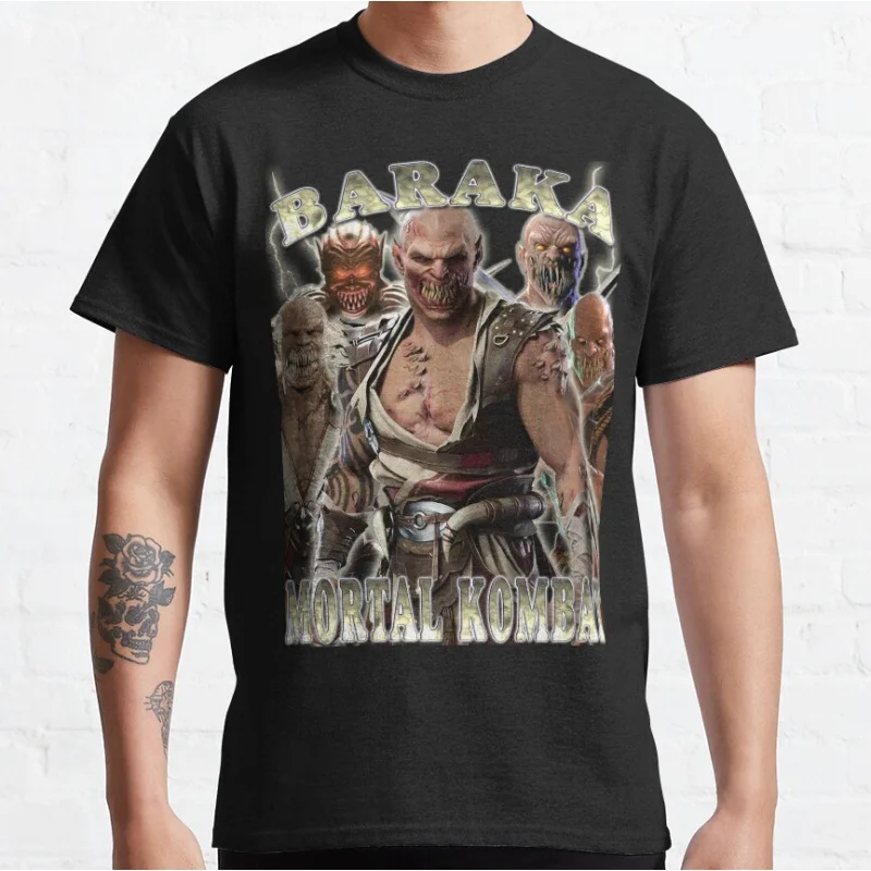 

Baraka 80s retro video game Mortal Kombat 1 Short-sleeve crewneck T-shirt for men large size Adult Tops S-6xl