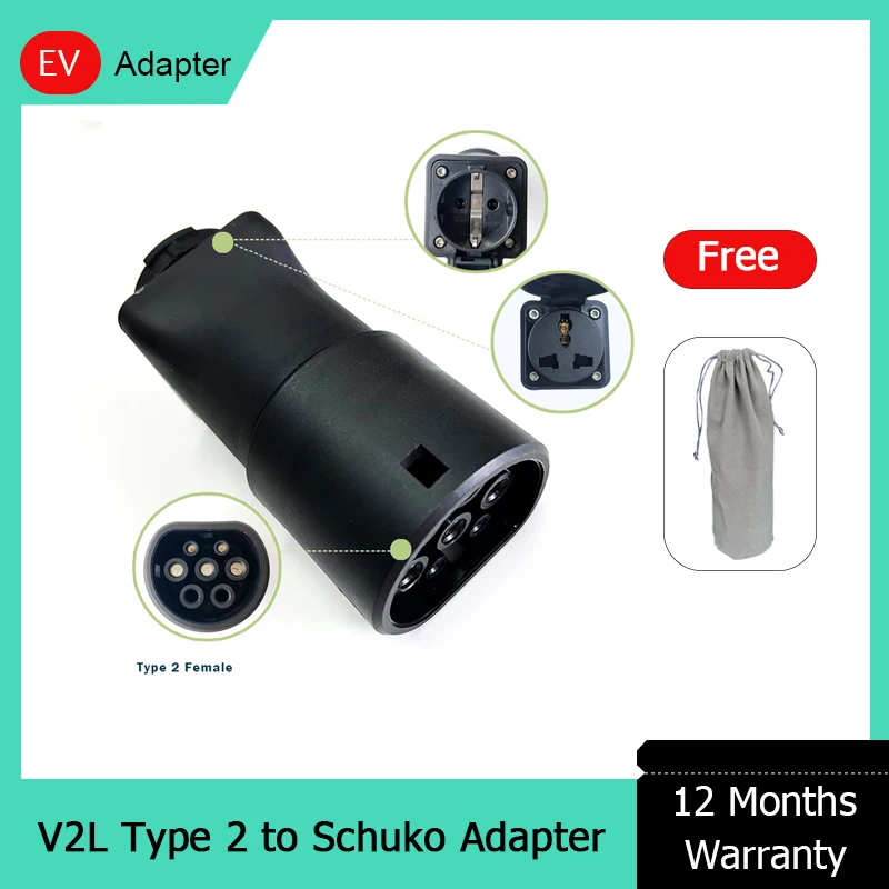 

V2D V2L Adapter Electric Vehicle EV With Type 2 Female to Load Adapter Schuko Adapter EU