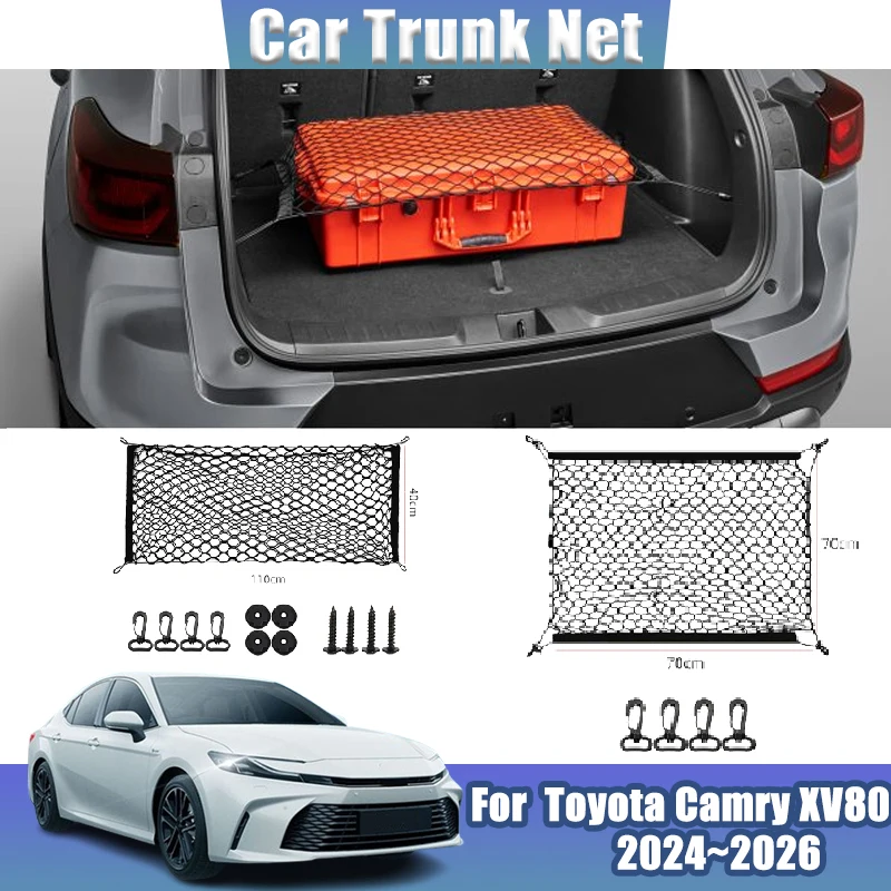 For Toyota Camry XV80 2024 2025 2026 Cargo Net Black Back Boot Elastic Storage Bag Cars Trunk Packet Rear Mesh Trunk Accessories