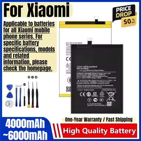 Battery for Xiaomi Poco F1/F2 Pro/F3/F4 5G/F5/F6/X2/X3/X4 GT/X5 5G/X6 5G/X7/M2/M3/M4 5G/M5S/M6/C3 Mobile Phone Battery