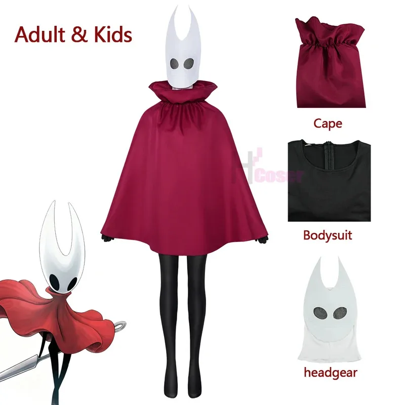 أزياء الهولو نايت الأميرة الدبور التأثيرية للبالغين والأطفال Silksong Ghost Cape بذلة قناع الهالوين للأطفال عباءة الزي