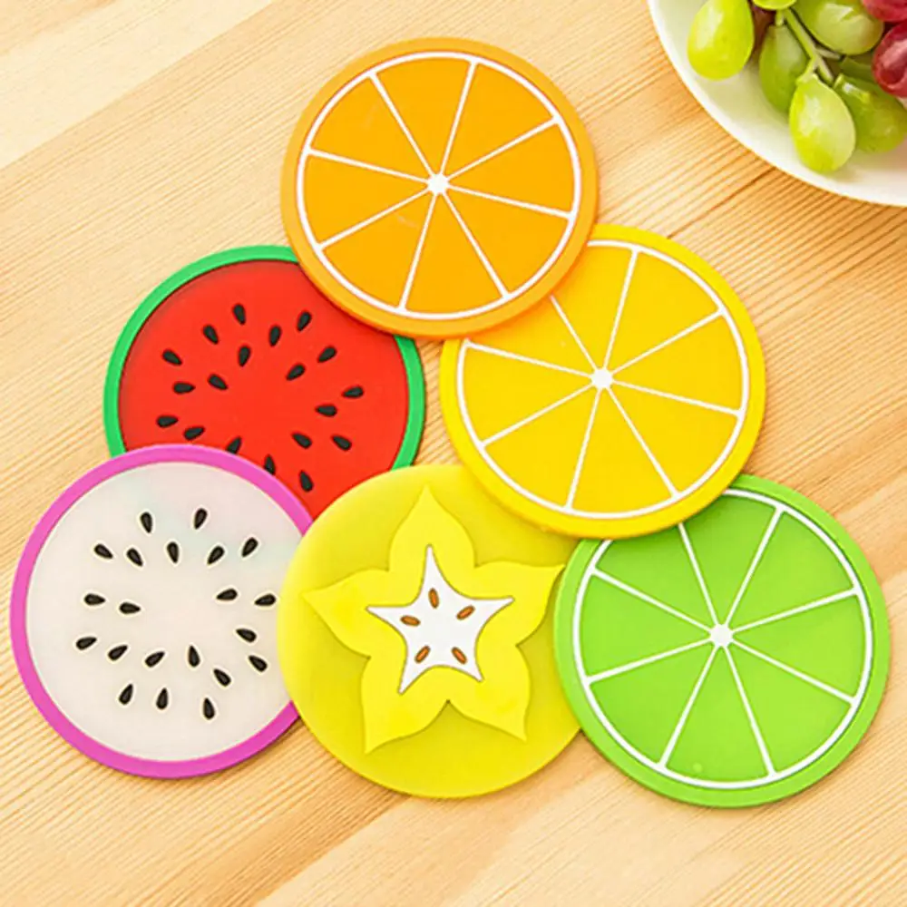 Japanese Fruit Shaped Coaster Silicone Dining Table Placemat Coasters Kitchen Mat Cup Mug Heat-resistant Fruits Coffee Drink Pad